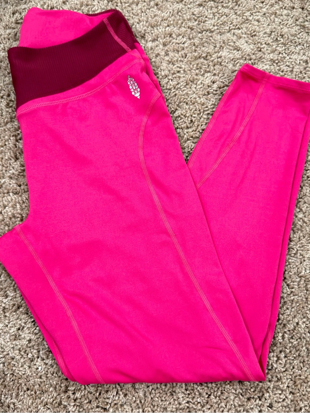 FP Movement by Free People Bright Pink Leggings with Maroon Waistband